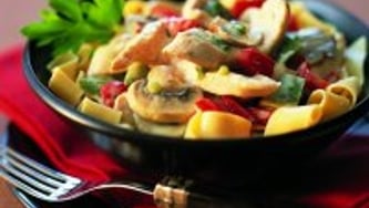 Porc stroganov au poivron et aux champignons