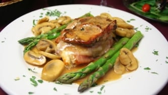Escalopes de veau, sauce aux asperges vertes
