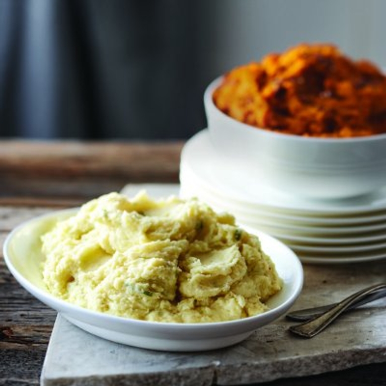 Purée de pommes de terre et patates douces