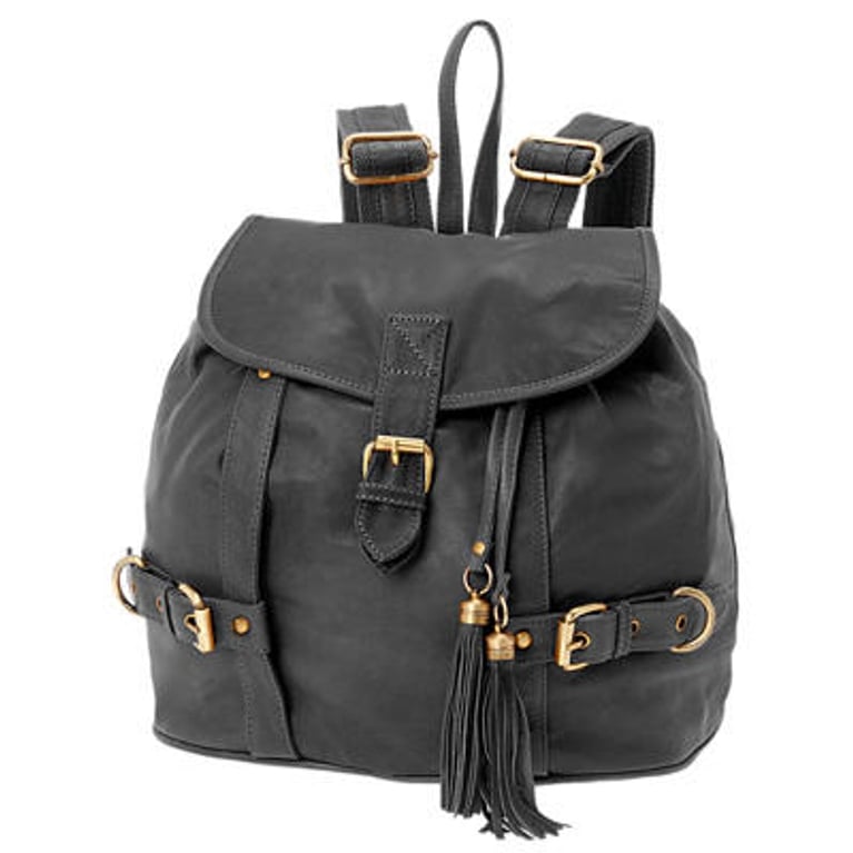 Sac à dos en cuir noir orné de pampilles
