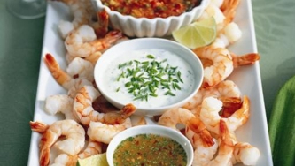 Crevettes et trio de sauces