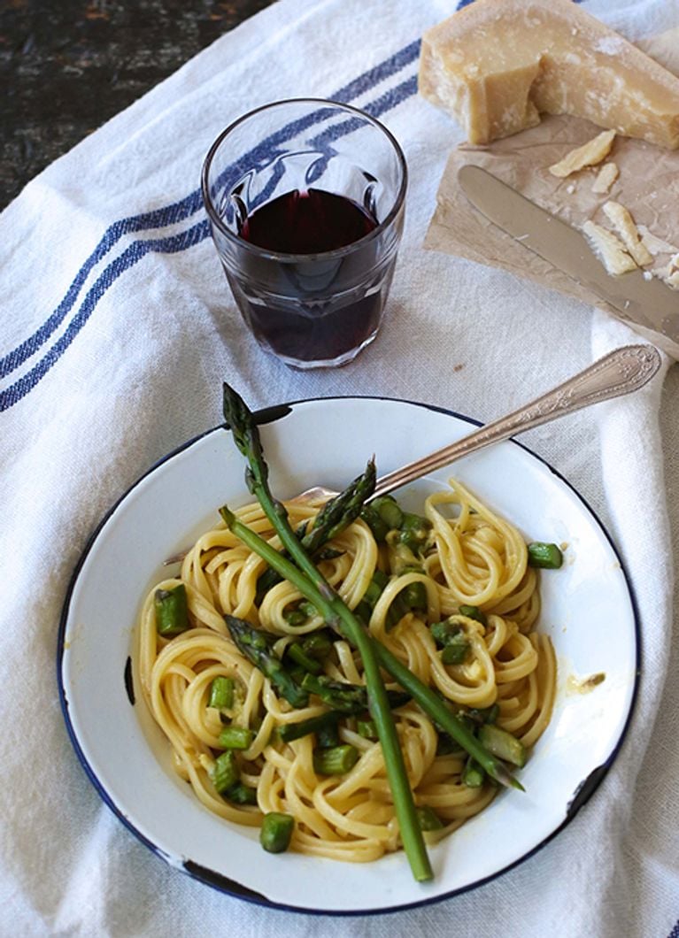 Pâtes carbonara aux asperges