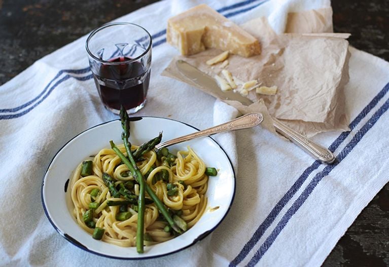 Pâtes carbonara aux asperges