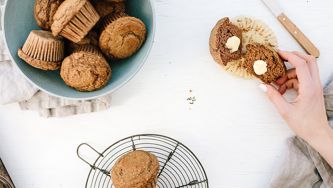Muffins aux lentilles vertes, thé vert et chocolat blanc