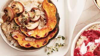 Gruau aux champignons et à la courge rôtie