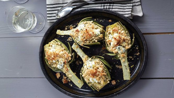 Artichauts farcis au fromage de chèvre citronné