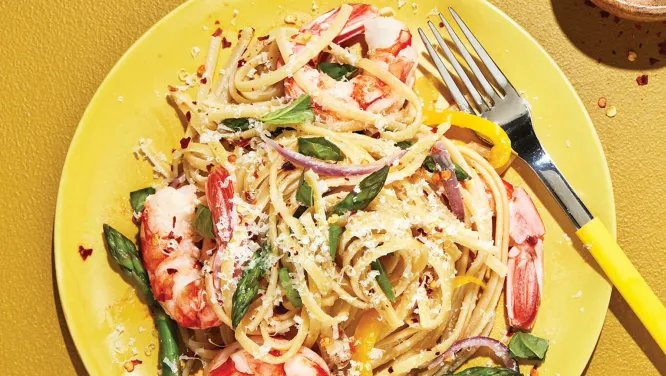 Pâtes primavera aux crevettes